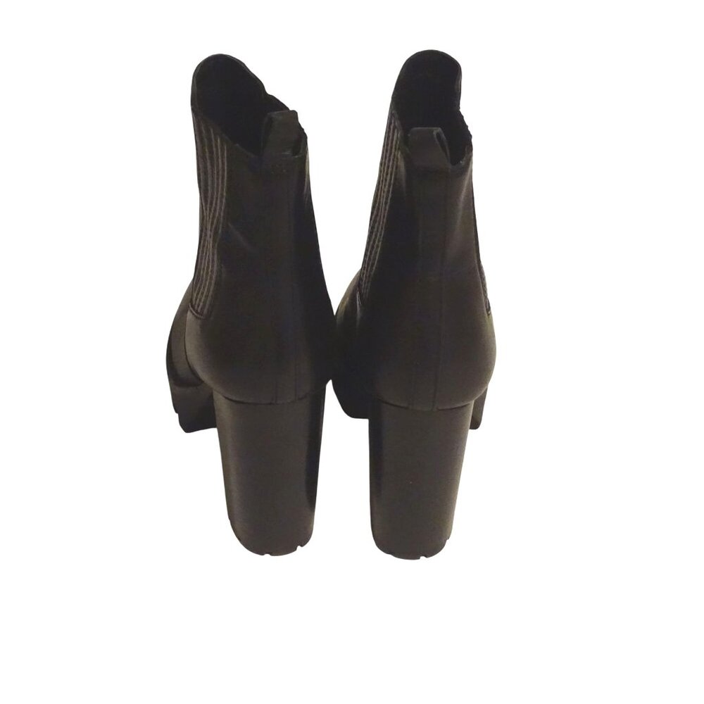 Antonio Melani Black Leather Chunky Lug Block Heel Chelsea Boots Women Size 9 M - Picture 4 of 9